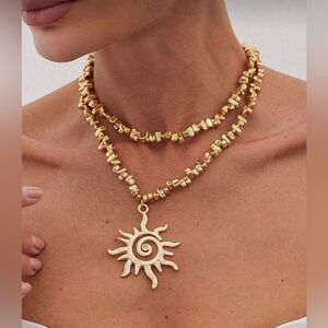 Gold Sun Pendant Necklace S1167